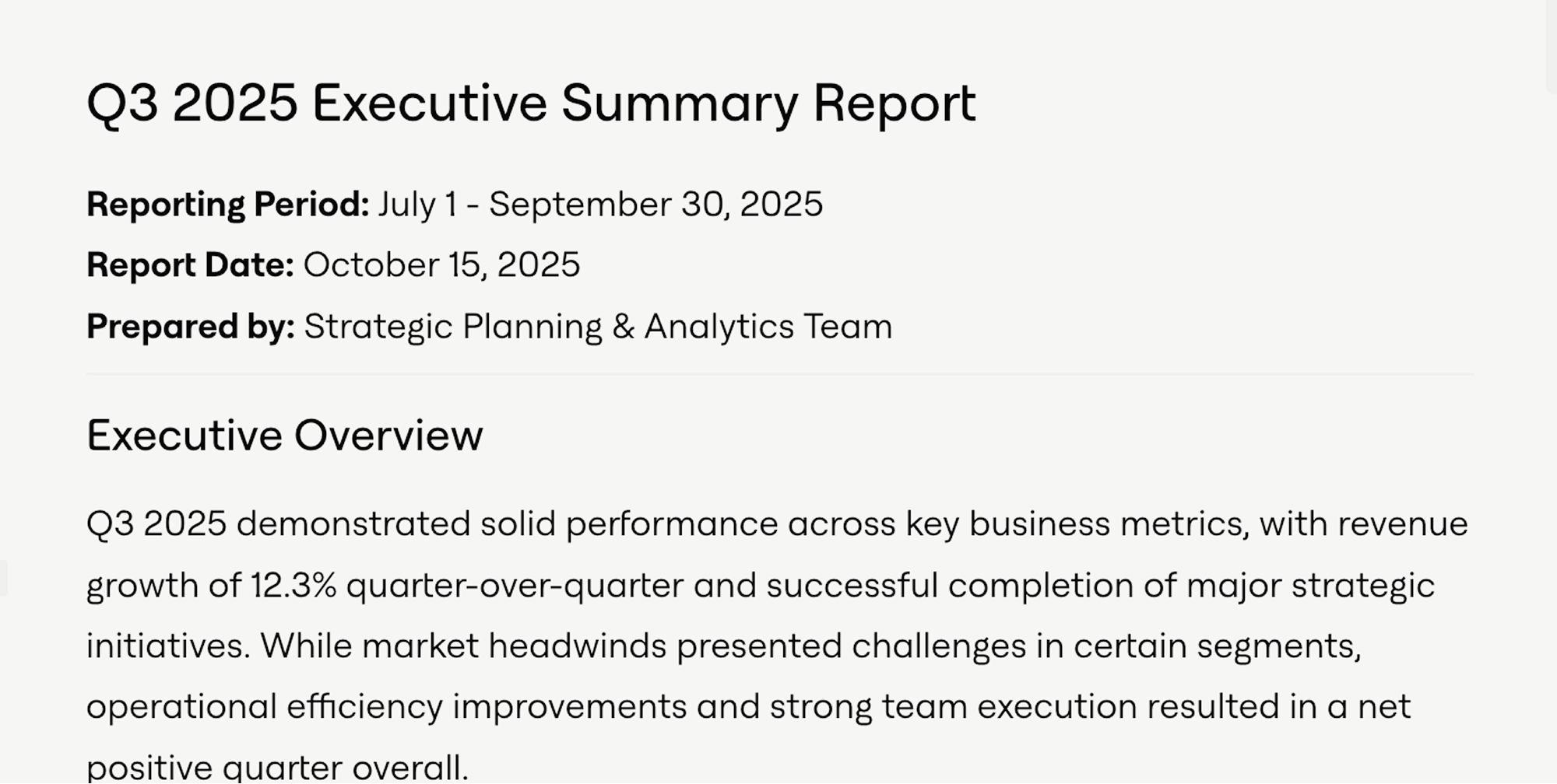 Q3 2025 Executive Summary Report example